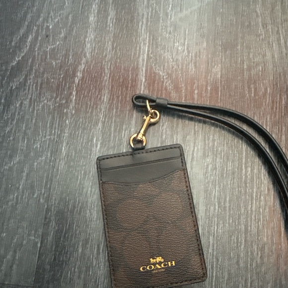 Coach Dark Brown Card Holder with Lanyard - Picture 2 of 4